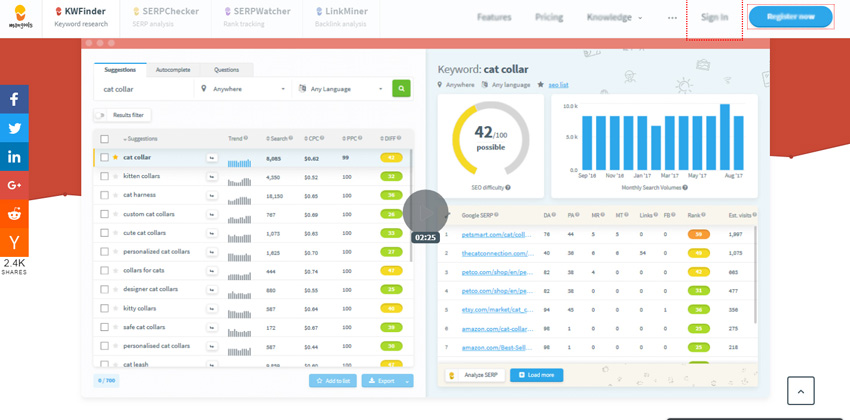 Kwfinder Keyword Research Screenshot