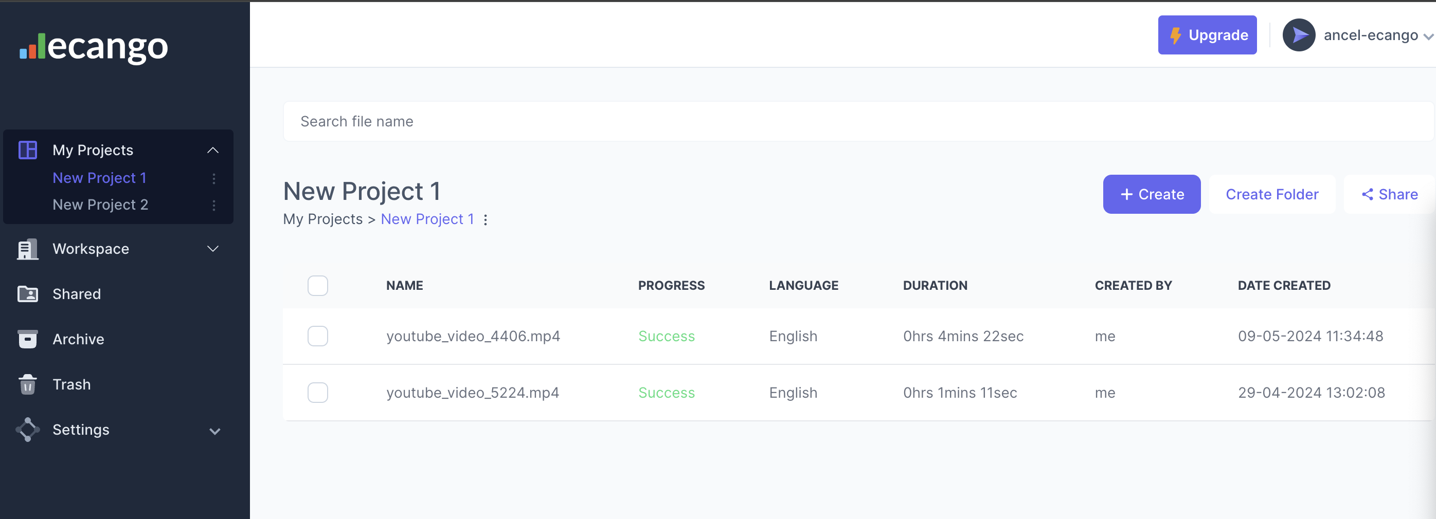 A screenshot of AI transcription software.