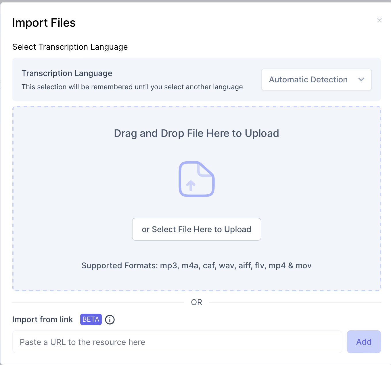 A screenshot of transcription settings in ecango app.