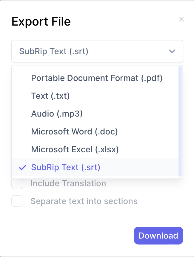 A screenshot of export options of Ecango